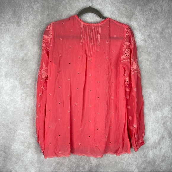 Johnny Was Helia Button-Down Long Sleeve Blouse In Passion Fruit Coral Size XS - Picture 9 of 9